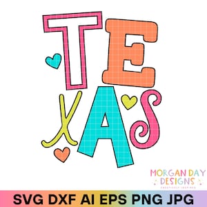Texas SVG, PNG preppy état, tendance PNG, autocollants d'État, chemises d'État, Svg d'État, estampes ville natale, lettres Doodle lumineuses Png, Dxf, Cricut