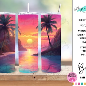 Beach Tumbler Wrap, Tropical Wrap, Sublimation Design, Summer Tumbler Designs, 20 oz Skinny Tumbler PNG, Tumbler Wrap, Ocean Tumbler Design