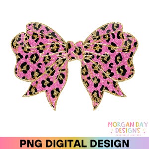 Pink Leopard Coquette Bow PNG, Cheetah Print Faux Glitter Bow, Trendy Aesthetic Digital Download for Cricut, Silhouette, Sublimation, DTF