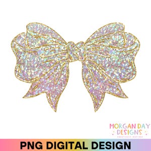 Iridescent Coquette Bow PNG, Faux Glitter Bow Clipart, Trendy Aesthetic Digital Download for Cricut, Silhouette, Sublimation, DTF