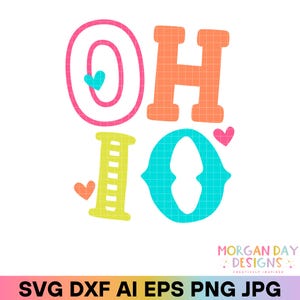 Ohio SVG, PNG preppy état, PNG à la mode, autocollants d'État, chemises d'État, Svg d'État, estampes de la ville natale, lettres lumineuses Doodle Png, Dxf, Cricut