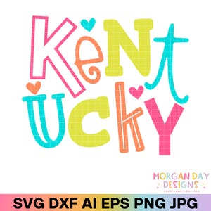 Kentucky SVG, PNG preppy State, PNG à la mode, autocollants d'État, chemises d'État, Svg d'État, estampes de la ville natale, lettres Doodle lumineuses Png, Dxf, Cricut