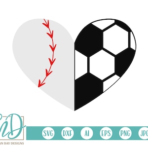 Honkbal SVG - Voetbal SVG - Honkbal Hart SVG - Voetbal Hart svg - Honkbal Voetbal Hart svg - Full Heart Full Schedule -Sport Half Hearts