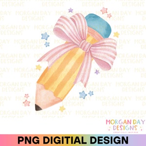 Kokette Bleistift mit rosa Schleife PNG, Lehrer-Shirt-Design, Zurück in der Schule PNG, Erster Schultag, Lehrer-Anerkennung Png, digitaler Download
