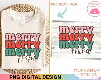 Retro Merry Mimi PNG, Weihnachtssublimation, Rosa Retro Weihnachten, PNG Druckdatei für Sublimation oder Druck, Weihnachtsrundhalsdesign