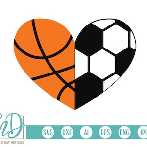 Basketbal SVG, voetbal SVG, basketbal hart SVG, voetbal hart SVG, volledige hart volledige schema SVG, sport halve harten SVG, grootste fan SVG