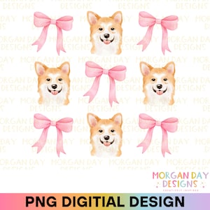 Kokette Corgis PNG, rosa Schleife Ästhetik PNG, Corgis Liebhaber, Preppy Social Club, trendiges Shirt, Sublimationsdesign, digitaler Download