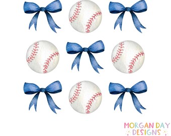 Coquette Baseball PNG, Blue Bow Baseball Sublimatie, Vintage Sports digitale download, esthetische honkbal clipart voor Cricut en Silhouette