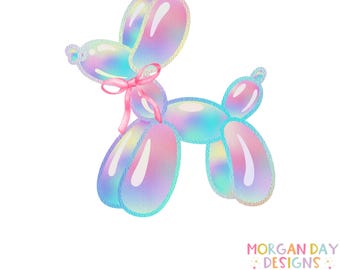 Coquette ballonhond png, iriserende hond png, preppy esthetiek, roze strik png, ballondier, schattig, sublimatieontwerp, dtf, Valentijn png