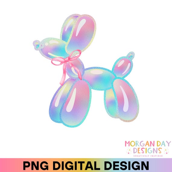 Coquette Balloon Dog PNG, Iridescent Dog PNG, Preppy Aesthetic, Pink Bow Png, Balloon Animal, Cute, Sublimation Design, DTF, Valentine Png