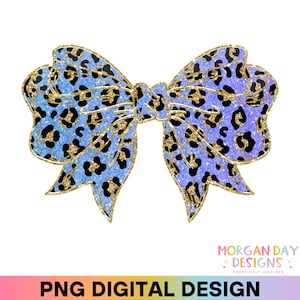 Leopard Coquette Bow PNG, Cheetah Print Faux Glitter Bow, Trendy Aesthetic Digital Download for Cricut, Silhouette, Sublimation, DTF