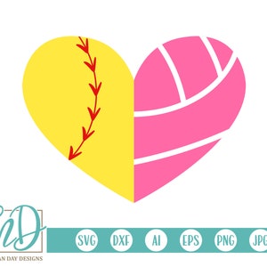 Softbal SVG, volleybal SVG, softbal hart SVG, volleybal hart SVG, volledige hart volledige schema SVG, sport halve harten SVG, grootste fan SVG