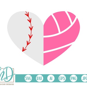 Honkbal SVG - Volleybal SVG - Honkbal Hart SVG - Volleybal Hart svg - Full Heart Full Schedule - Sports Half Hearts - Volleybal Mom
