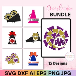 Cheerleading SVG Bundle, Cheer Elements SVG, Pom Poms, Megaphones, Monogram Cheer SVGs, Cheer Team Designs, Digital Download, Cricut Files