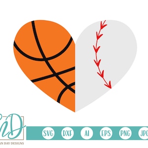 Baloncesto SVG, Béisbol SVG, Half Heart SVG, Half Sports svg, Basketball Heart svg, Baseball Heart svg, Biggest Fan svg, Proud Mom svg,