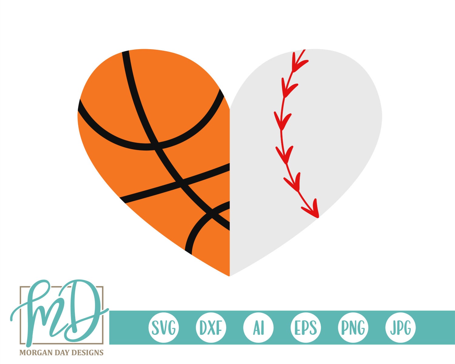 Basketball SVG Baseball SVG Half Heart SVG Half Sports Svg | Etsy