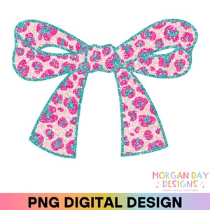 Lazo de leopardo rosa coqueto PNG, lazo con purpurina con estampado de guepardo, descarga digital estética de moda para sublimación de silueta de Cricut