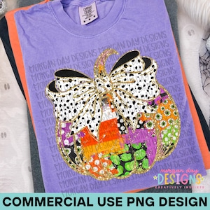 Halloweenpumpa PNG, Candy Corn Patchwork Sublimering, Spöklik ögonpumpa, Dalmatinerrosettdesign, Kommersiellt bruk PNG