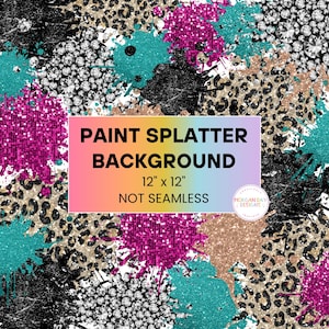 Messy Paint Splatter Background, Pattern PNG, Digital Paper, Brush Strokes, Messy Paint, Preppy Pink, Faux Gold Glitter, Bright, Colorful