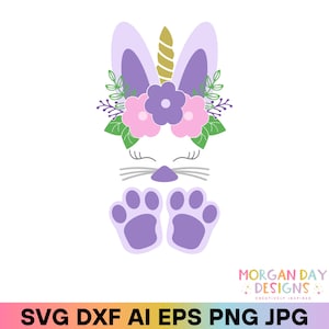 Floral Einhorn Bunny SVG, Osterhase Clipart, Mädchen Bunny Ohren und Füße, digitaler Download für Cricut & Silhouette, Ostern Sublimation PNG