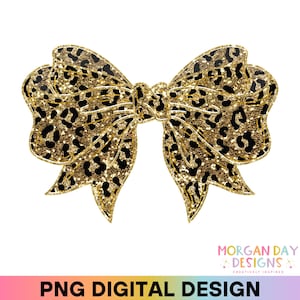 Leopard Coquette Bow PNG, Cheetah Print Faux Glitter Bow, Trendy Aesthetic Digital Download for Cricut, Silhouette, Sublimation, DTF