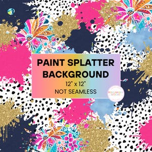 Messy Paint Splatter Background, Pattern PNG, Digital Paper, Brush Strokes, Messy Paint, Preppy Pink, Faux Gold Glitter, Bright, Colorful