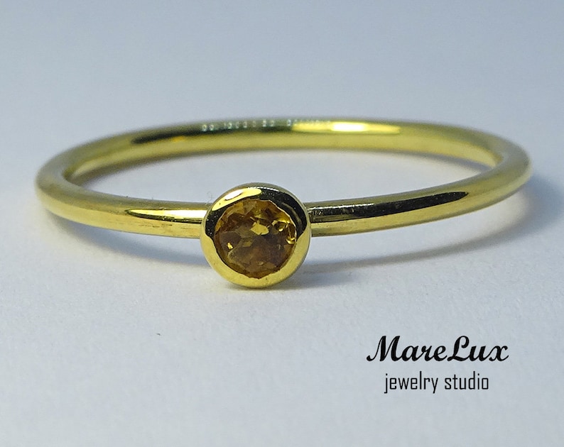 Natural Citrine 14K Yellow Gold Plated Ring 14K Gold Plated Citrine Ring Yellow Genuine Citrine Stackable Ring Yellow Engagement Ring