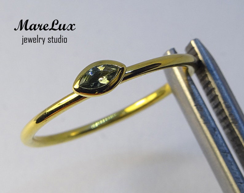 9K Solid Gold Marquise Tourmaline Ring October Birthstone Gold Ring Synthetic Green Tourmaline Ring Stackable Tourmaline 9K Solid Gold Ring