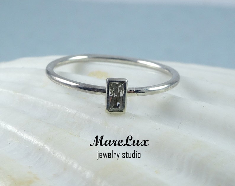 Gemstone CZ Ring Sterling Cubic Zirconia Ring Tiny ring Little Ring Minimalistic Ring Baguette Cut Stacking Silver Ring