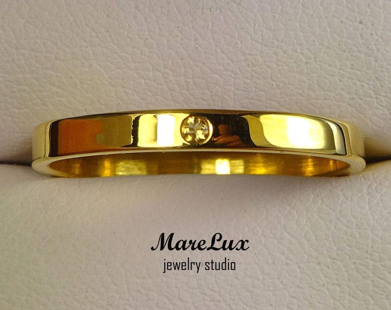 1.5 mm Round Cut Yellow Citrine Gold Ring Natural Citrine 24K Yellow Gold Band Thin Citrine 24K Gold Wedding Band November Jewelry