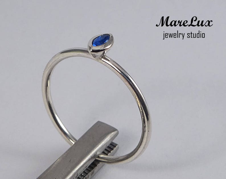 Stacking Silver Marquise Cut Sapphire Ring Sapphire Marquise Silver Ring Synthetic Blue Sapphire Marquise Ring September Birthstone Ring