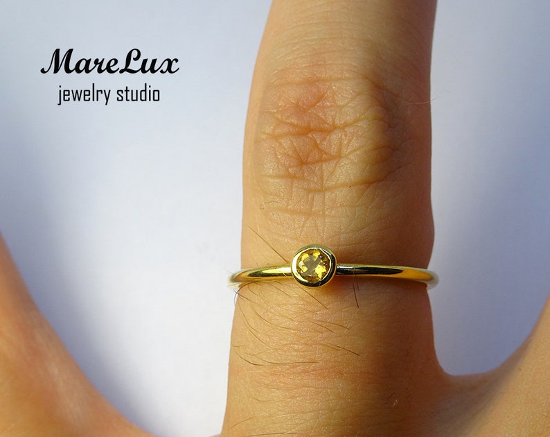 Natural Citrine 14K Yellow Gold Plated Ring 14K Gold Plated Citrine Ring Yellow Genuine Citrine Stackable Ring Yellow Engagement Ring