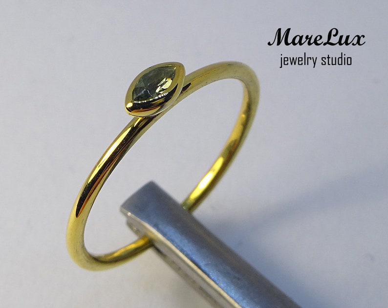 9K Solid Gold Marquise Tourmaline Ring October Birthstone Gold Ring Synthetic Green Tourmaline Ring Stackable Tourmaline 9K Solid Gold Ring