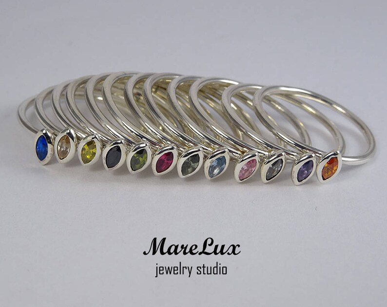 Stacking Silver Marquise Cut Sapphire Ring Sapphire Marquise Silver Ring Synthetic Blue Sapphire Marquise Ring September Birthstone Ring