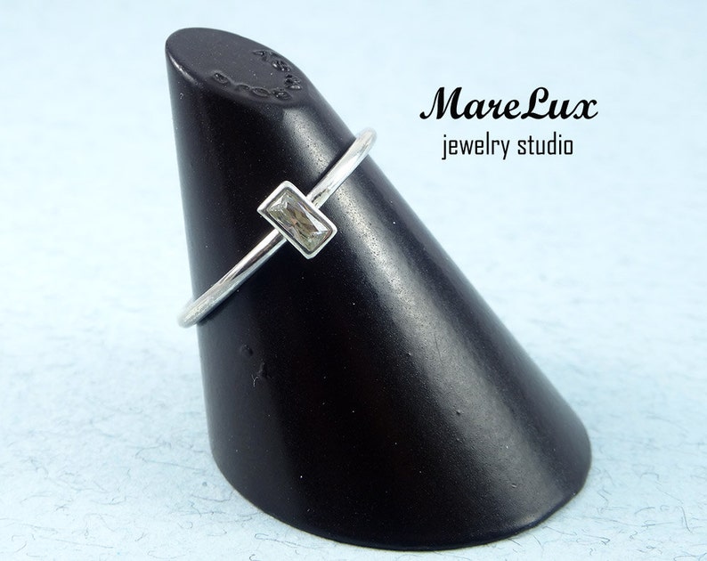 Gemstone CZ Ring Sterling Cubic Zirconia Ring Tiny ring Little Ring Minimalistic Ring Baguette Cut Stacking Silver Ring