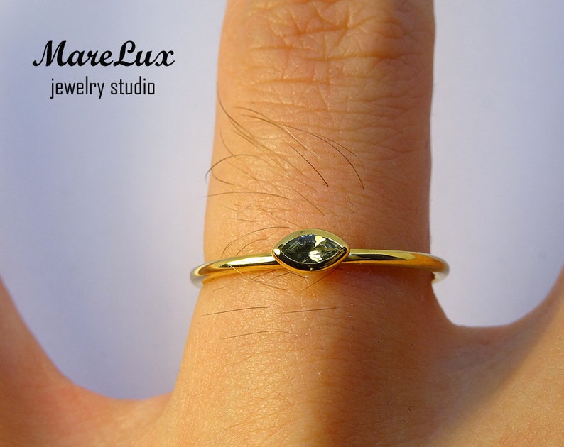 9K Solid Gold Marquise Tourmaline Ring October Birthstone Gold Ring Synthetic Green Tourmaline Ring Stackable Tourmaline 9K Solid Gold Ring