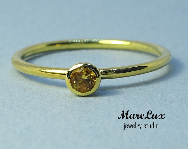 Natural Citrine 14K Yellow Gold Plated Ring 14K Gold Plated Citrine Ring Yellow Genuine Citrine Stackable Ring Yellow Engagement Ring