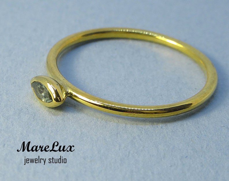 9K Solid Gold Marquise Tourmaline Ring October Birthstone Gold Ring Synthetic Green Tourmaline Ring Stackable Tourmaline 9K Solid Gold Ring