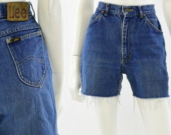 80s Vintage Womens 6 Dark Wash High Waist Cut Off Denim Shorts Lee