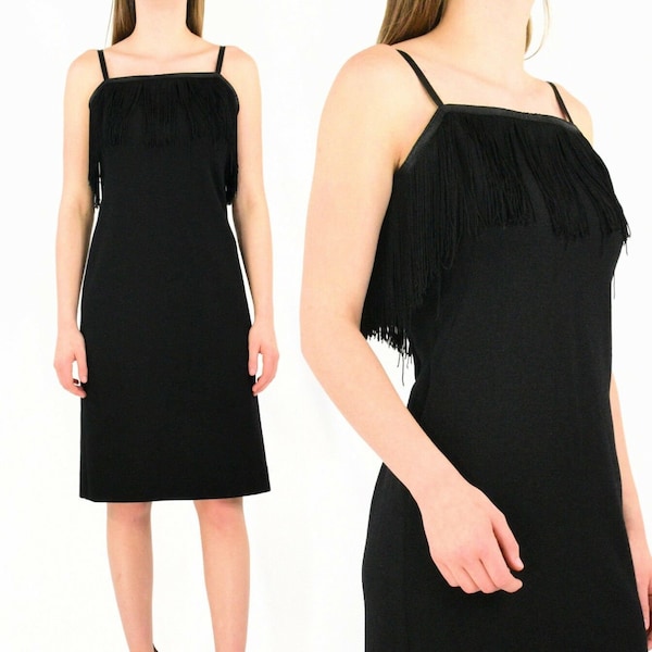 60's vintage black fringed sheath dress flapper dress Jonathon Logan Womens Size S