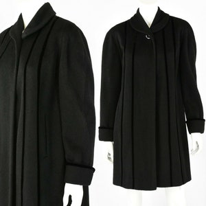 50s vintage Womens S/m black wool dress coat velvet trim fairmont fashions