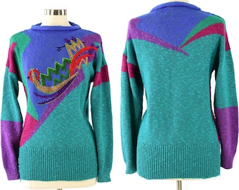 free shipping 1990s retro sweater vintage dress boho large dress sale artsy look print sweater burgundy mint vintage