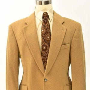 80s Vintage Court House Square Tan Camel Hair 2 Button Blazer Mens 44