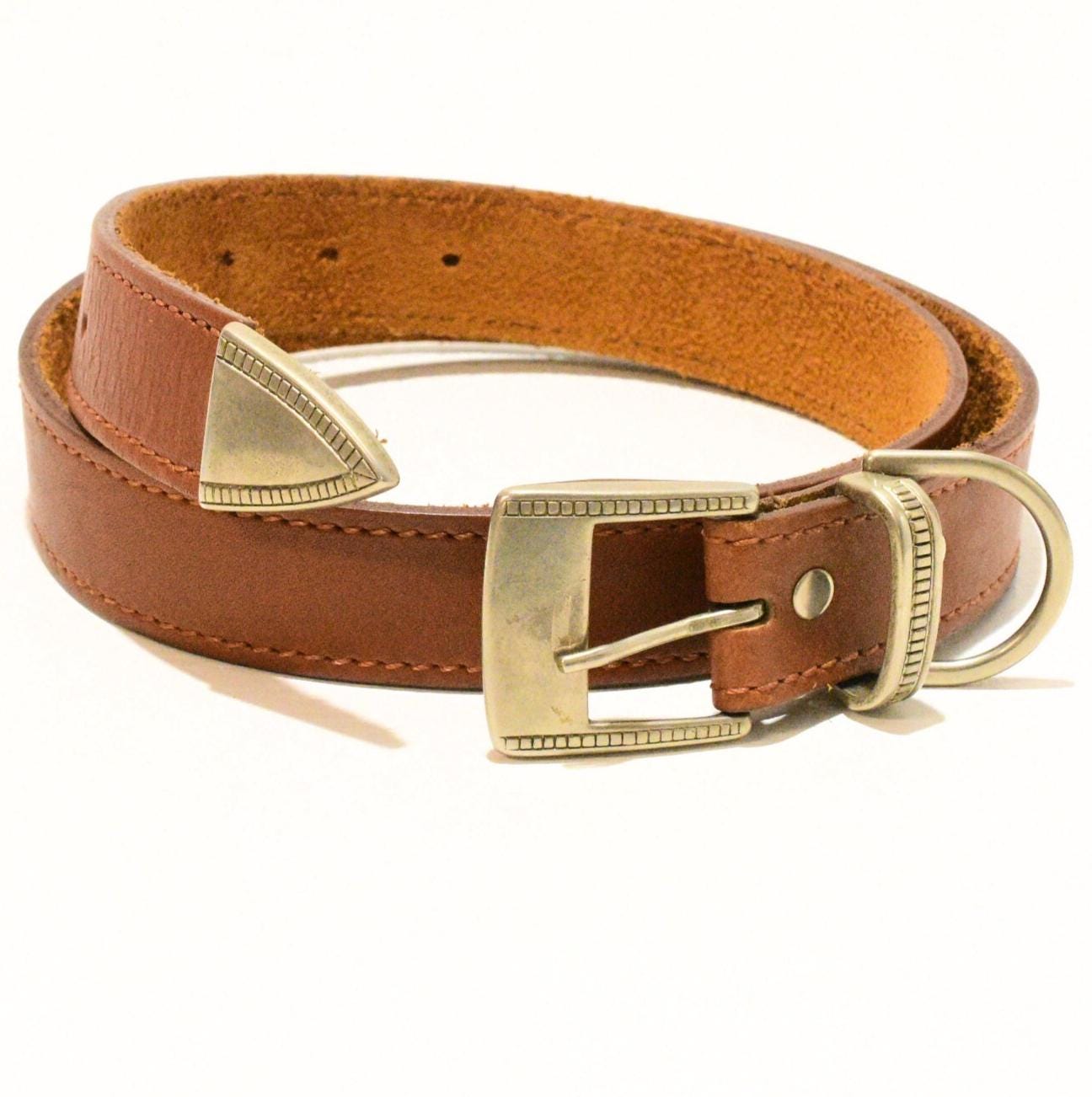 Vintage Nan lewis leather belt brown 80s Nan Lewis Black Genuine Leather Belt, Chunky Floral  main image 3