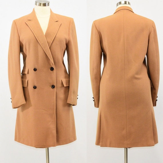 80s Vintage Womens Tan Double Breasted Wool Coat … - image 1
