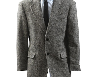 Tweed Lambswool Blazer Mens 42R Black White 90s Vintage Deansgate Sport Coat