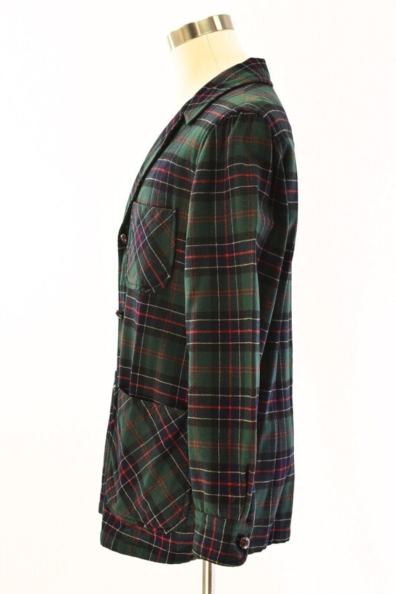 50s/60s Vintage Pendleton Green Plaid Wool Jacket… - image 3