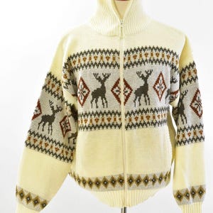 90s Vintage Mens XL Zip Front Sweater Jacket Deer & Geometric Print Scandia Wood