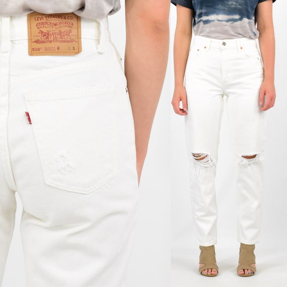 90s Vintage Womens White Levis High Waist Jeans D… - image 1
