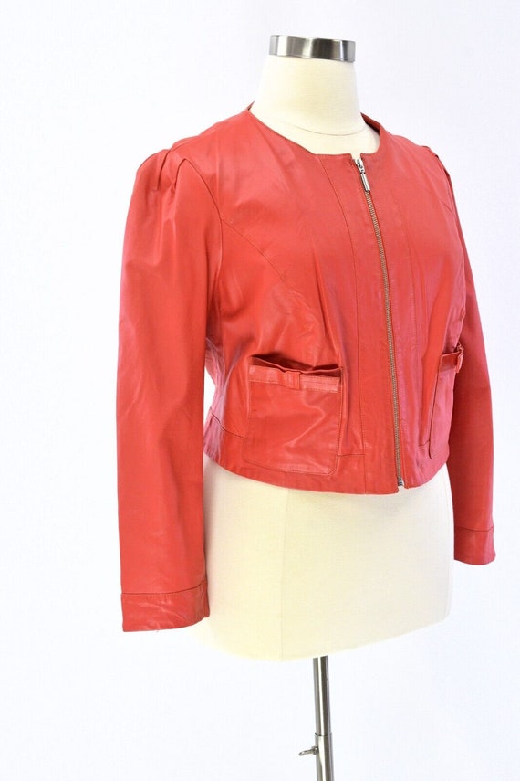 Jessica London Orange Cropped Leather Jacket Bow … - image 3